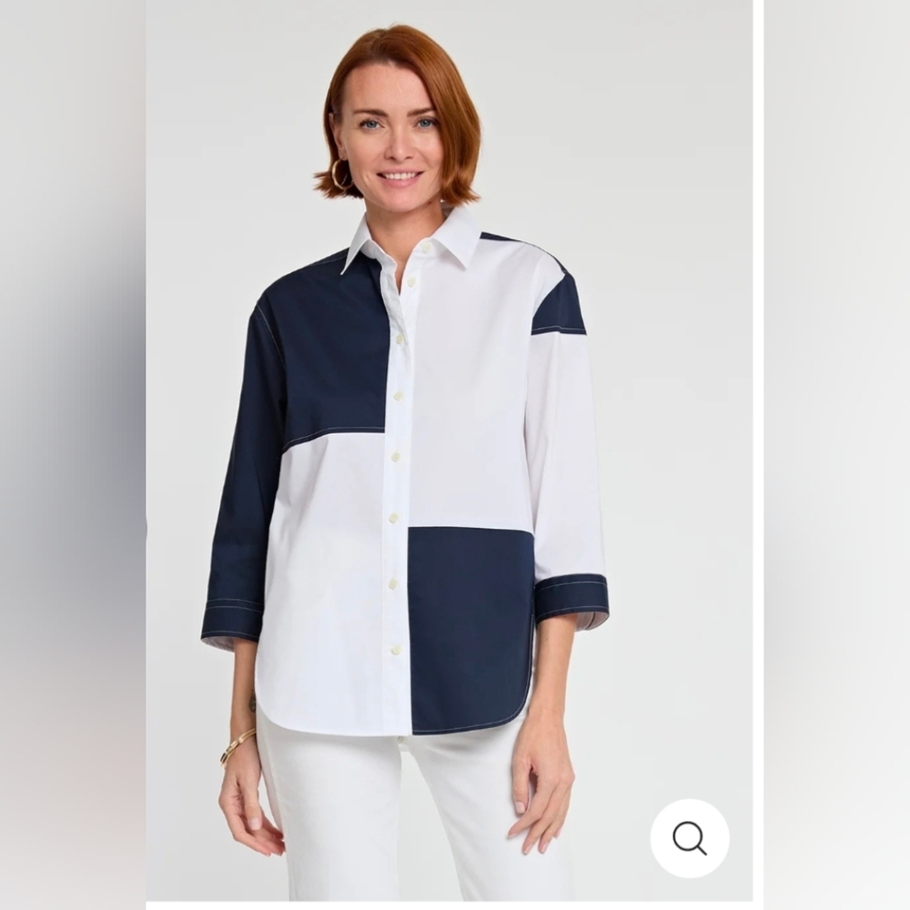 Hinson Wu Halsey 3/4 Sleeve Colorblock Cotton Shirt